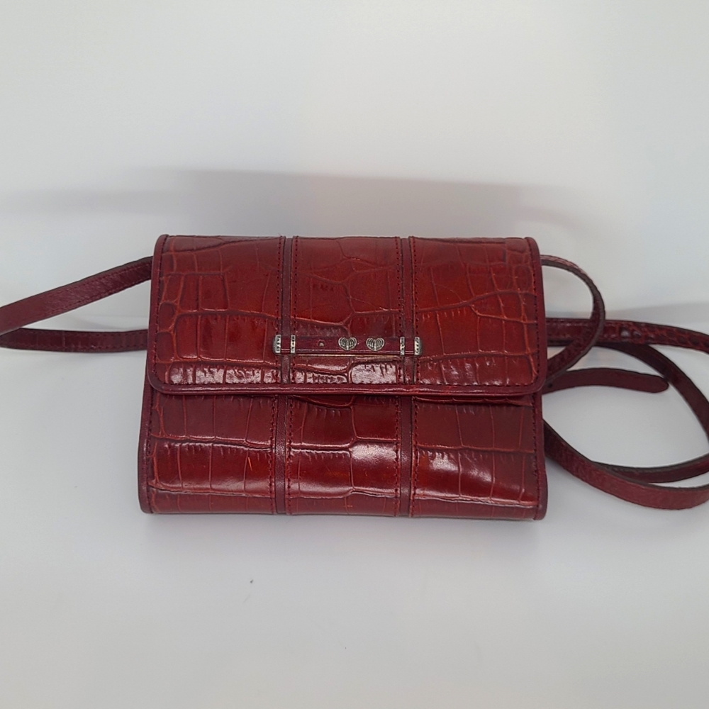 BRIGHTON Ox Blood Leather Wallet/Handbag w/ Shoulder Strap